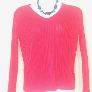 Sweater knit ribbed bright pink Fuscia 100% cotton long sleeve XL